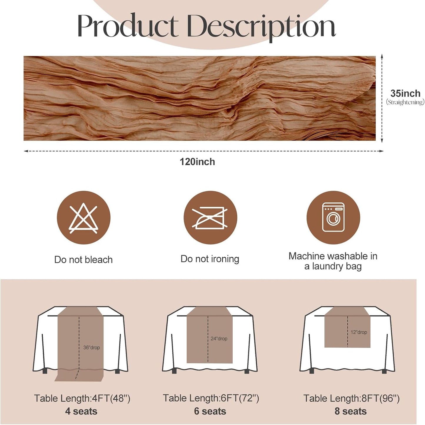 2 Pcs Terracotta Cheesecloth Table Runner - 120 inch 10FT Boho Rustic Gauze Cheese Cloth Table Runner Decor for Spring Summer Party Wedding Birthday Baby Bridal Shower Home