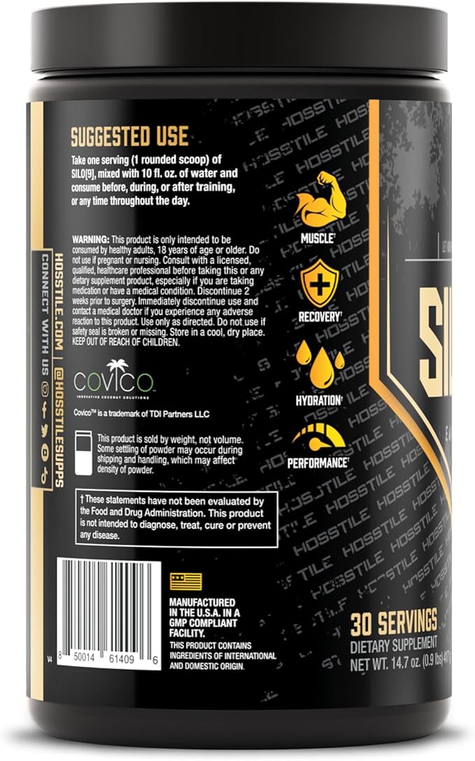 HOSSTILE SILO[9] Essential Amino Acids, EAA & BCAA Powder, Electrolyte Hydration Support, Enhance Muscle Growth & Recovery, Pre or Post Workout Drink, Orange Pineapple, 30 Servings