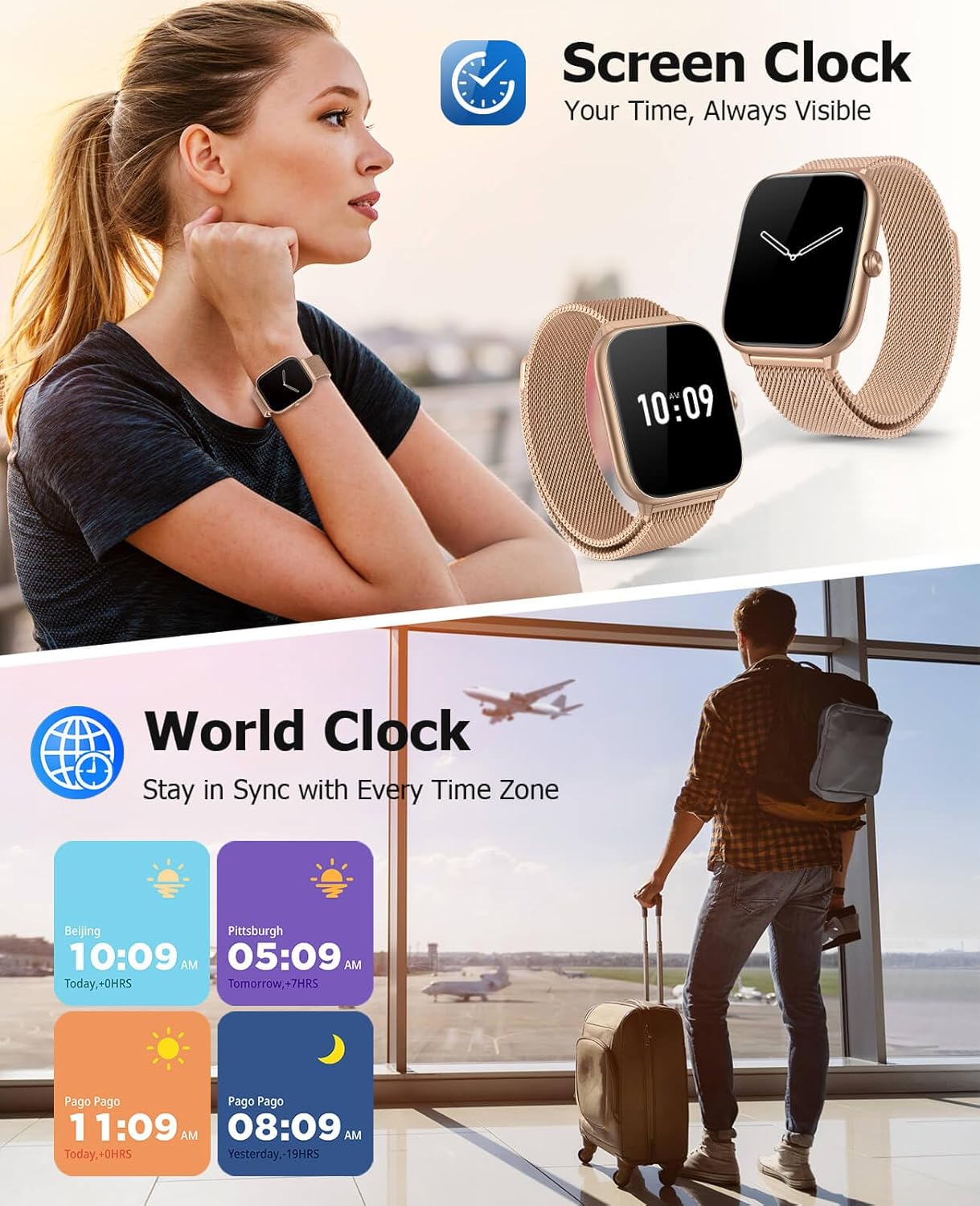 2025 Smart Watches for Women with Blood Pressure Monitor, 2.06" AMOLED Display, IP68 Waterproof Fitness Tracker, 118 Sports Modes, Heart Rate/SpO2/Sleep Monitor, Compatible with Android iPhone