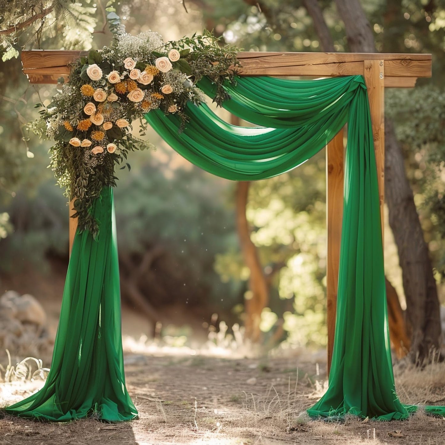 Wokceer Wedding Arch Draping Fabric 2 Panels 28.7" x 20FT Emerald Green Drapes Sheer Fabric Backdrop Arch Draping Fabric for Wedding Ceremony Birthday Party Bridal Shower Decoration