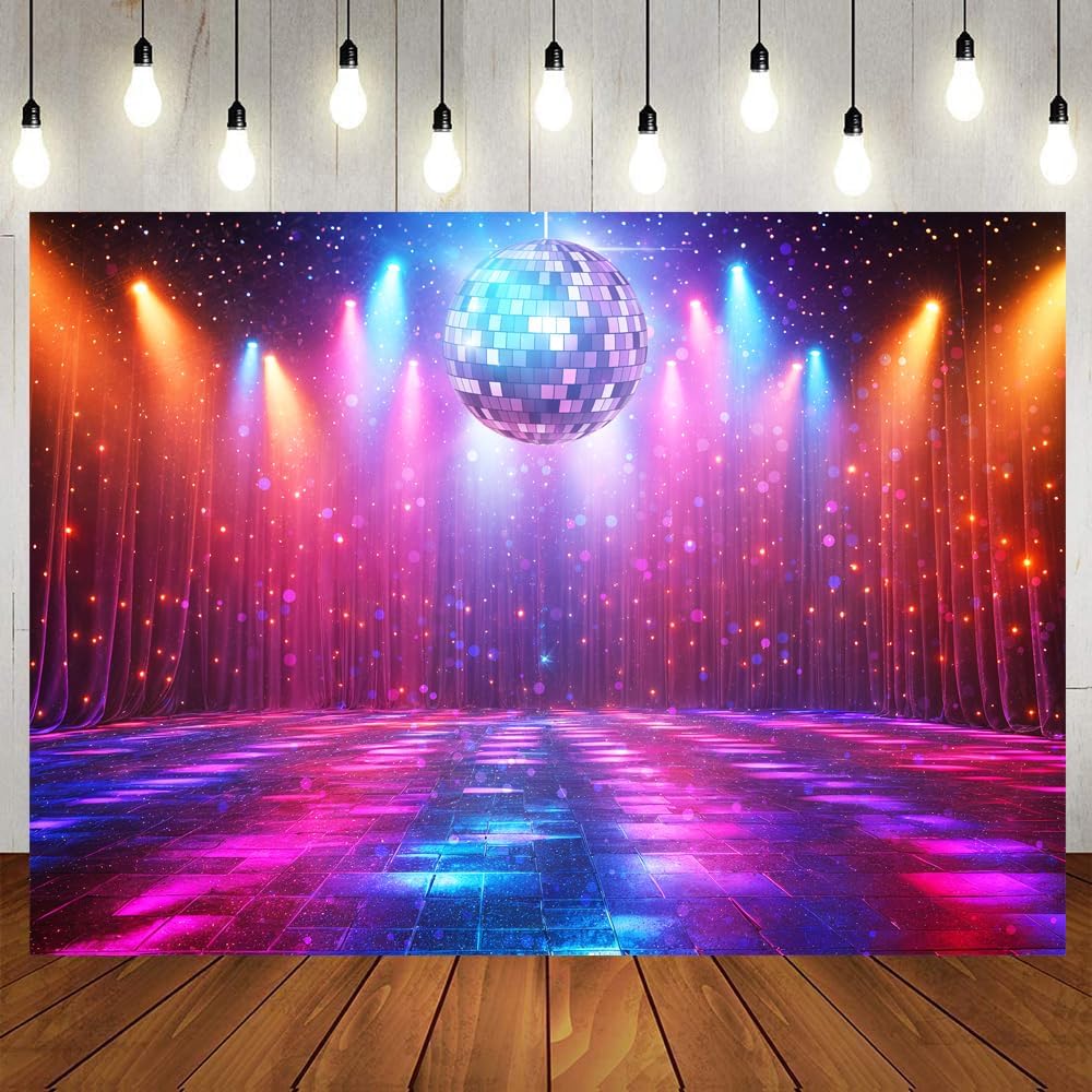 Disco Decorations Backdrop, Retro Glow Party 70s 80s 90s Theme Stage Dance Background Disco Party Decoration, Polyester Banner PartyBackdrop for Birthday Prom Portrait Photo Props 7x5ft