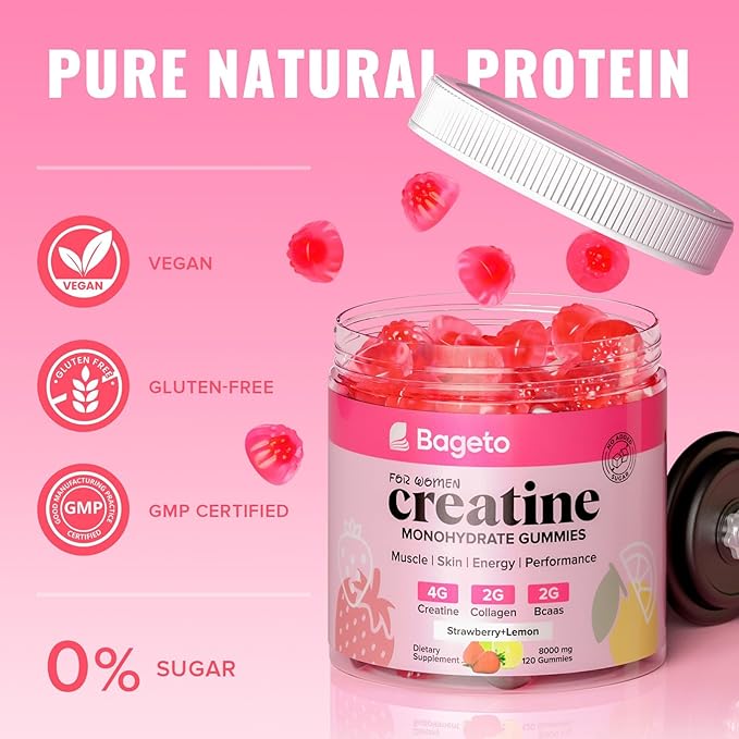 Creatine for Women, 120 Ct Sugar-Free Creatine Monohydrate Gummies with Collagen, BCAAs, Vitamin C & B12 for Muscles, Energy & Booty, Flavored Vegan Creatine Pre and Post Workout Supplements for Women
