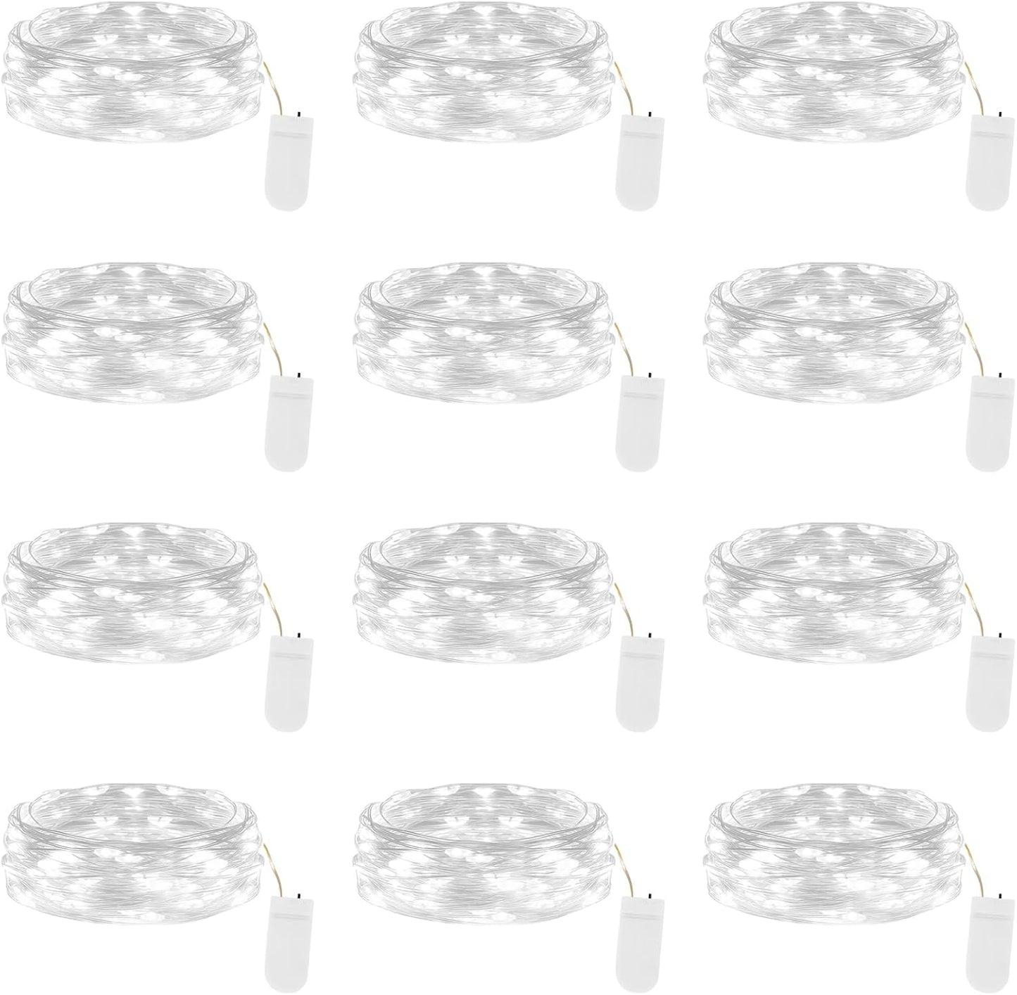 Lakumu 12 Pack Fairy Lights Battery Operated String Lights -7FT 20LED Fairy Lights Silver Wire Firefly Starry Moon Lights for DIY Christmas Decorations Party Wedding Centerpiece Table Decor Cool White