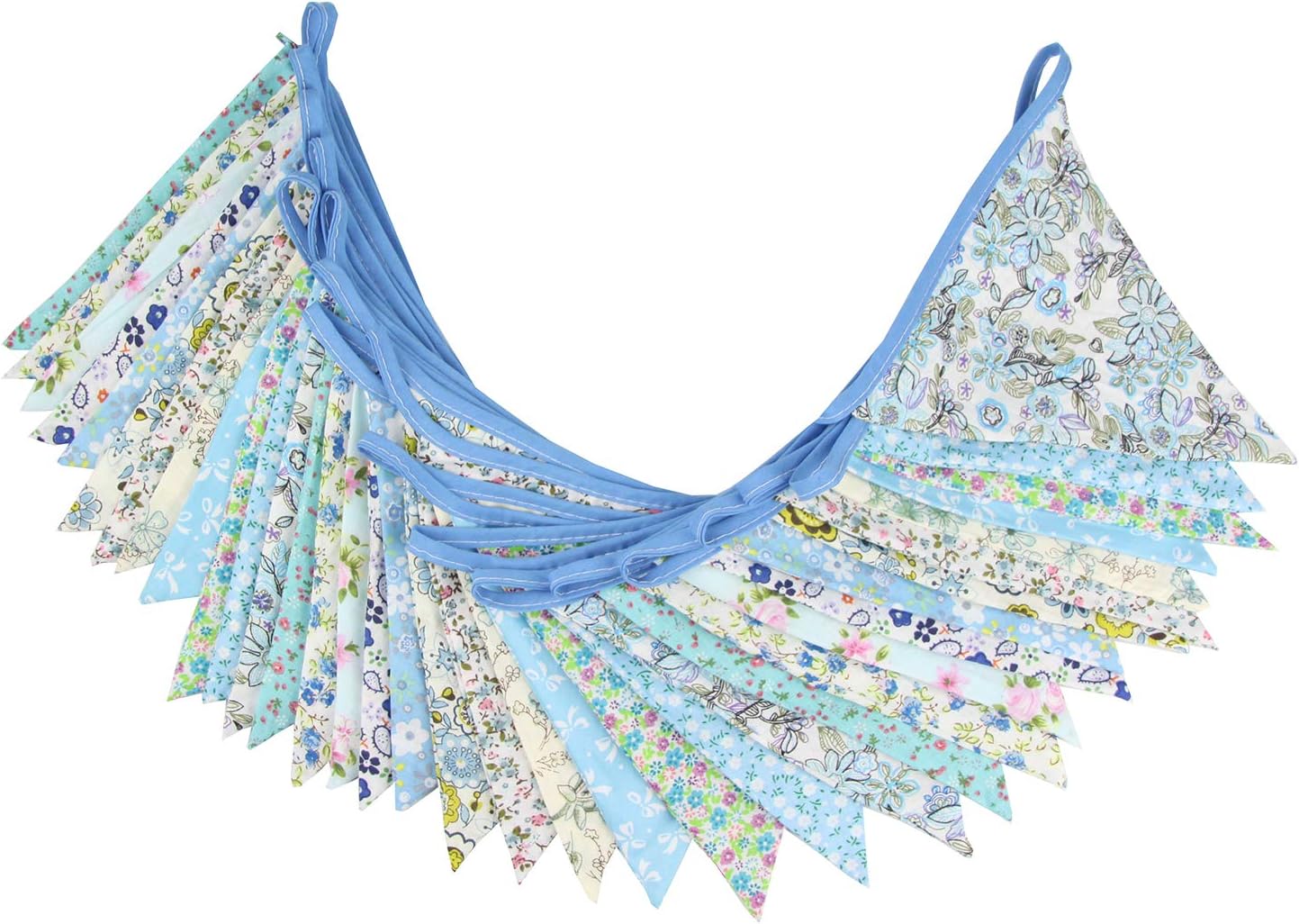 10M/32Ft Triangle Bunting Banner, 36 Pcs Cotton Fabric Flags Pennant Garlands for Birthday Party, Wedding, Baby Shower, Outdoor and Home Decorations (Blue)
