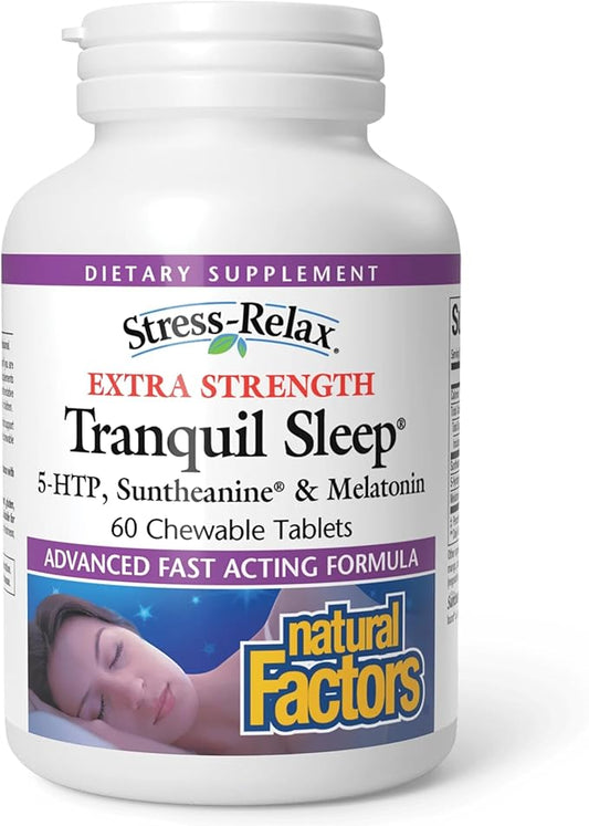 Natural Factors Stress-Relax Tranquil Sleep Extra Strength, with Suntheanine L-Theanine, 5-HTP, Melatonin, 60 Tablets