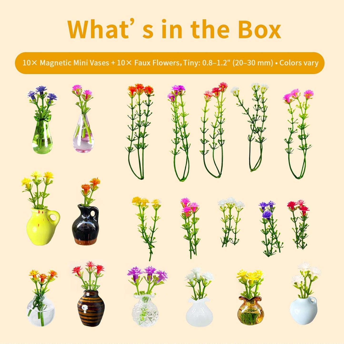 Magnetic Bud Vase Set – Mini Ceramic & Glass Vases with Strong Magnet for Fridge & Whiteboard – Decorative Small Flower Vases for Kitchen, Home or Office Décor for Women (Glass & Ceramic)