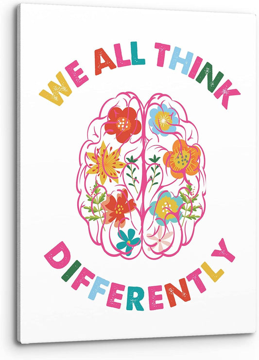 PHAMTE We All Think Differently Mental Health Wall Art,Neurodiversity Brain Art Print Framed Canvas Painting Artwork For Home CBT Psychologist School Counselor Office Therapy Office Decor(11x14 Inch)