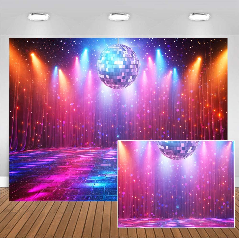 Disco Decorations Backdrop, Retro Glow Party 70s 80s 90s Theme Stage Dance Background Disco Party Decoration, Polyester Banner PartyBackdrop for Birthday Prom Portrait Photo Props 12x10ft