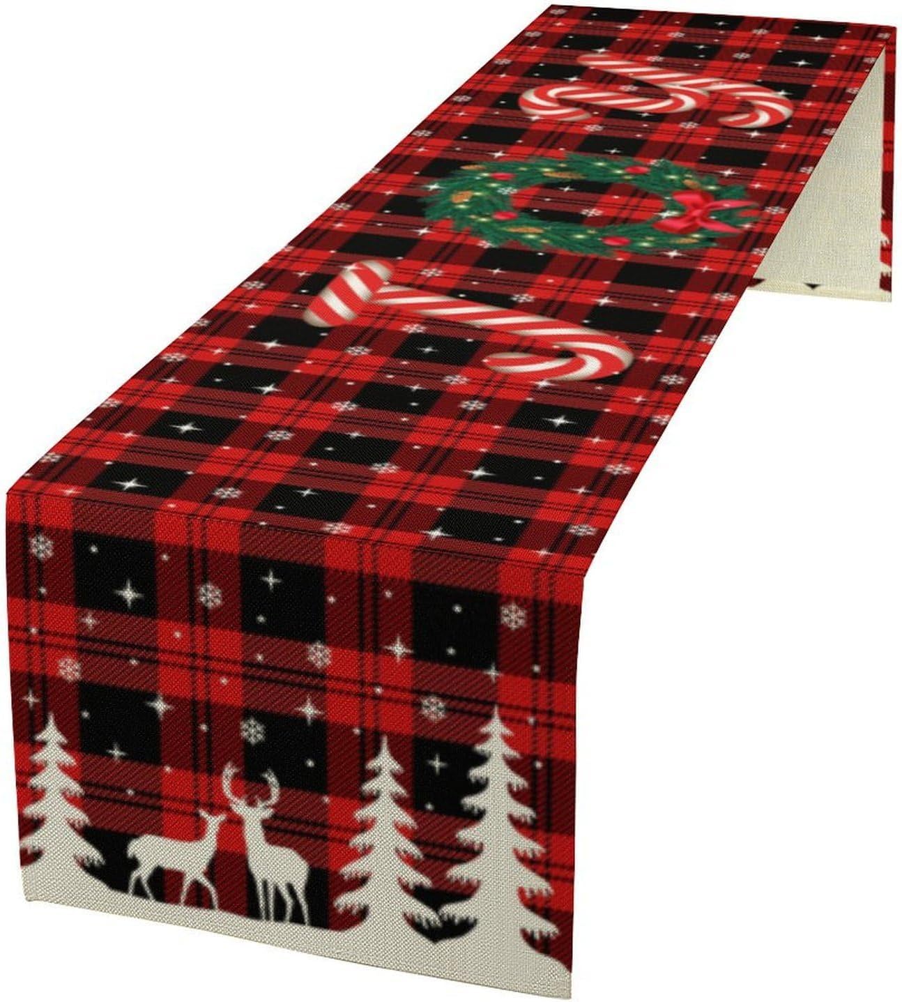 Christmas Table Runner, Red Winter Xmas Holiday Table Cloth Kitchen Dining Table Decoration for Home Party Decor 13x120 Inch