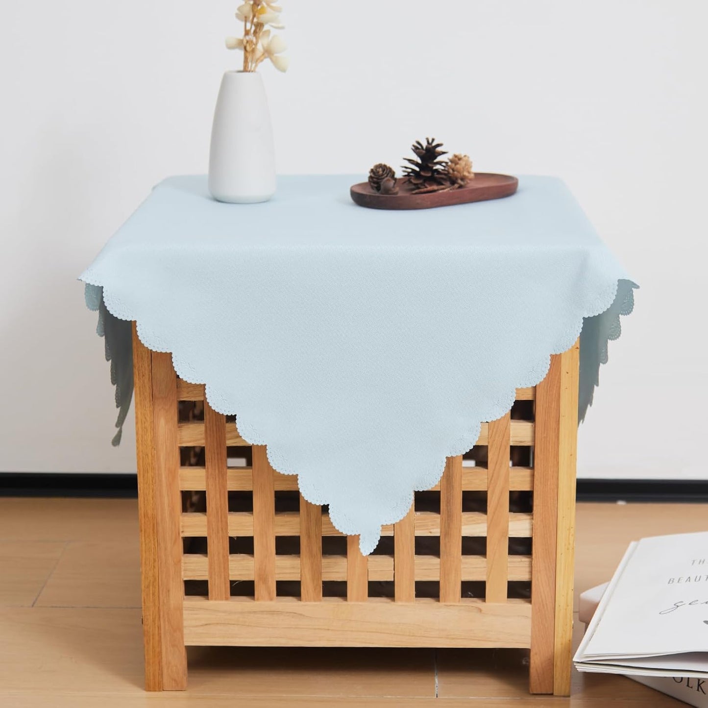 Small Square Light Blue Tablecloth 24 x 24 Inch Polyester Fabric Washable Table Cover Decorative Wrinkle Resistant Solid Color Table Cloth for Nightstand Party Wedding Camping