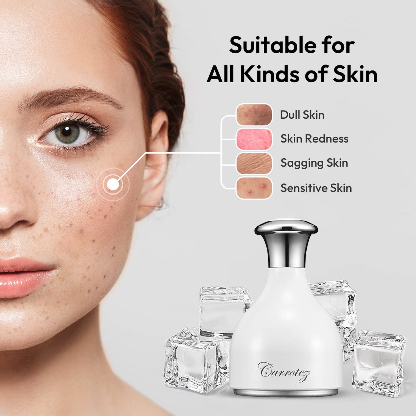 carrotez Ice Roller for Face and Eye Facial Massage Tool, Cooling and Rolling Women Skin Care Cooling for Relaxing and Relieve Fine Lines and Wrinkles and Reduce Puffiness (White)