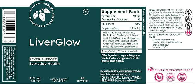 Mountain Meadow Liver Glow (Original Formula), Advanced Detoxifier and Regenerator to Support Liver Health and Function - 4 oz - for a Happy Liver