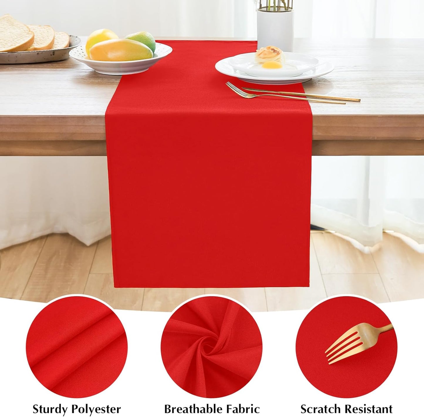 2 Pack Red Table Runner 12 x 60 Inch Solid Color Farmhouse Runners Coffee Table Dresser for Daily Party Home Decoration