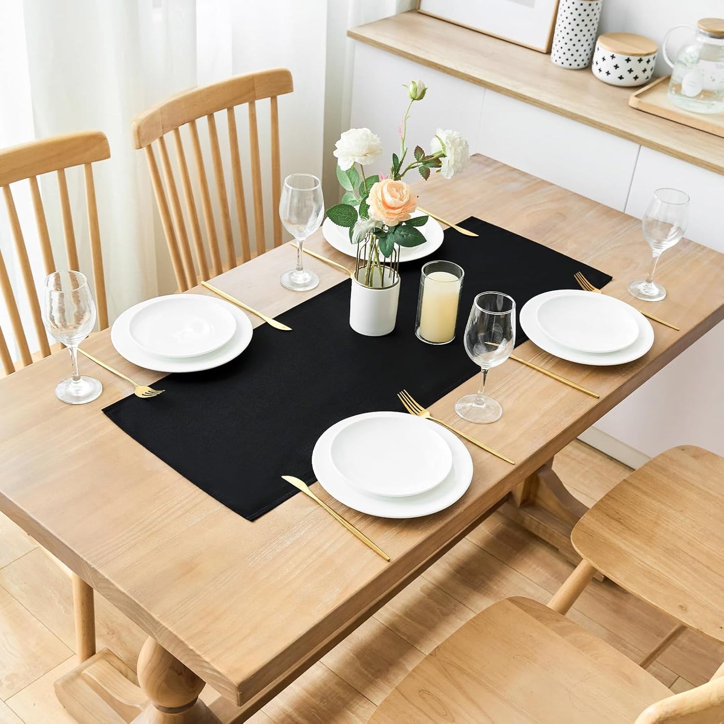 2 Pack Black Small Short Table Runner 12 x 36 Inch Solid Color Runners Coffee Table Dresser for Daily Party Home Decoration