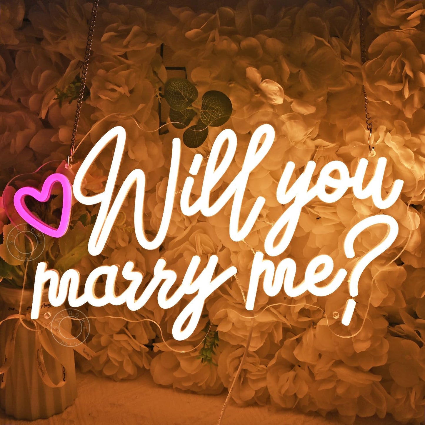 SYLHOME Will You Marry Me ? Led Neon Light Sign Heart Wedding Proposal Bedroom Wall Sign Decor Bridal Shower Engagement Party Backdrop 15.75" X 9.45" USB