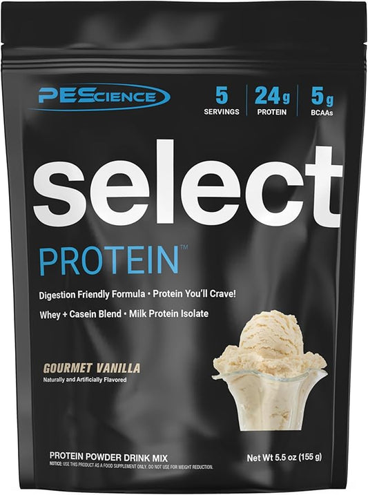 PEScience Select Protein Powder, Whey and Casein Blend, Clean Protein Powder for Women and Men, Low Calorie, Low Carb, Keto Friendly, Gluten Free, Gourmet Vanilla, 5 Servings