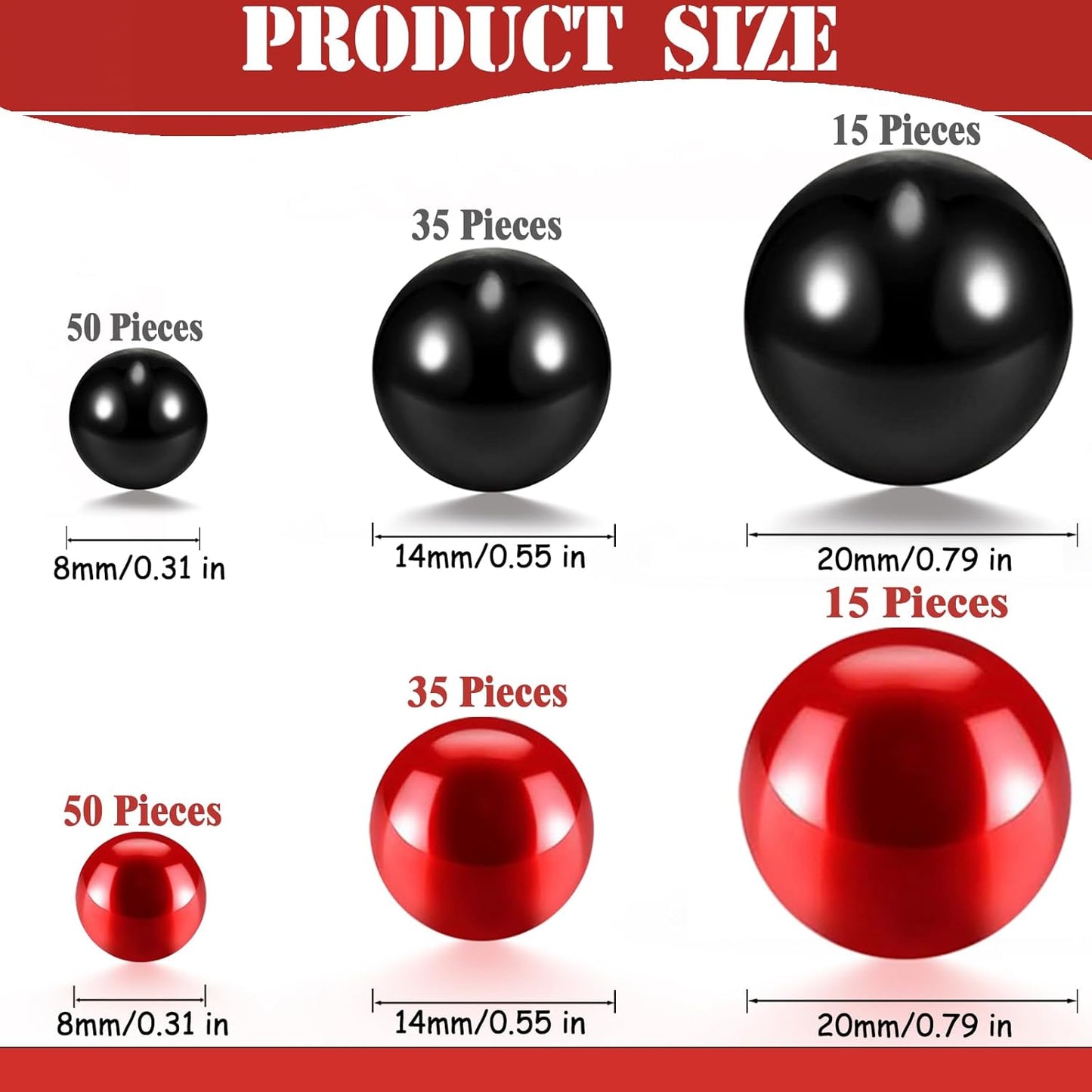 200 Pcs Vase Filler Beads Black and Red Pearl Beads for Vase No Hole Pearls for Centerpieces Vases Home Table Party Decor Wedding DIY 8/14/20mm