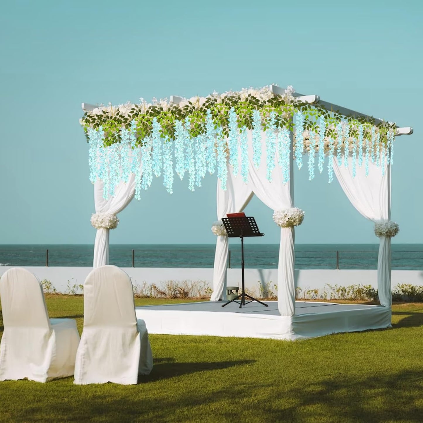 12 Pack Teal Wisteria Hanging Flowers Garland, 3.77 Feet Artificial Flower Vines, Fake Wisteria, Artificial Vines Hanging Garland for Backdrop Outdoor Yard Garden Decor