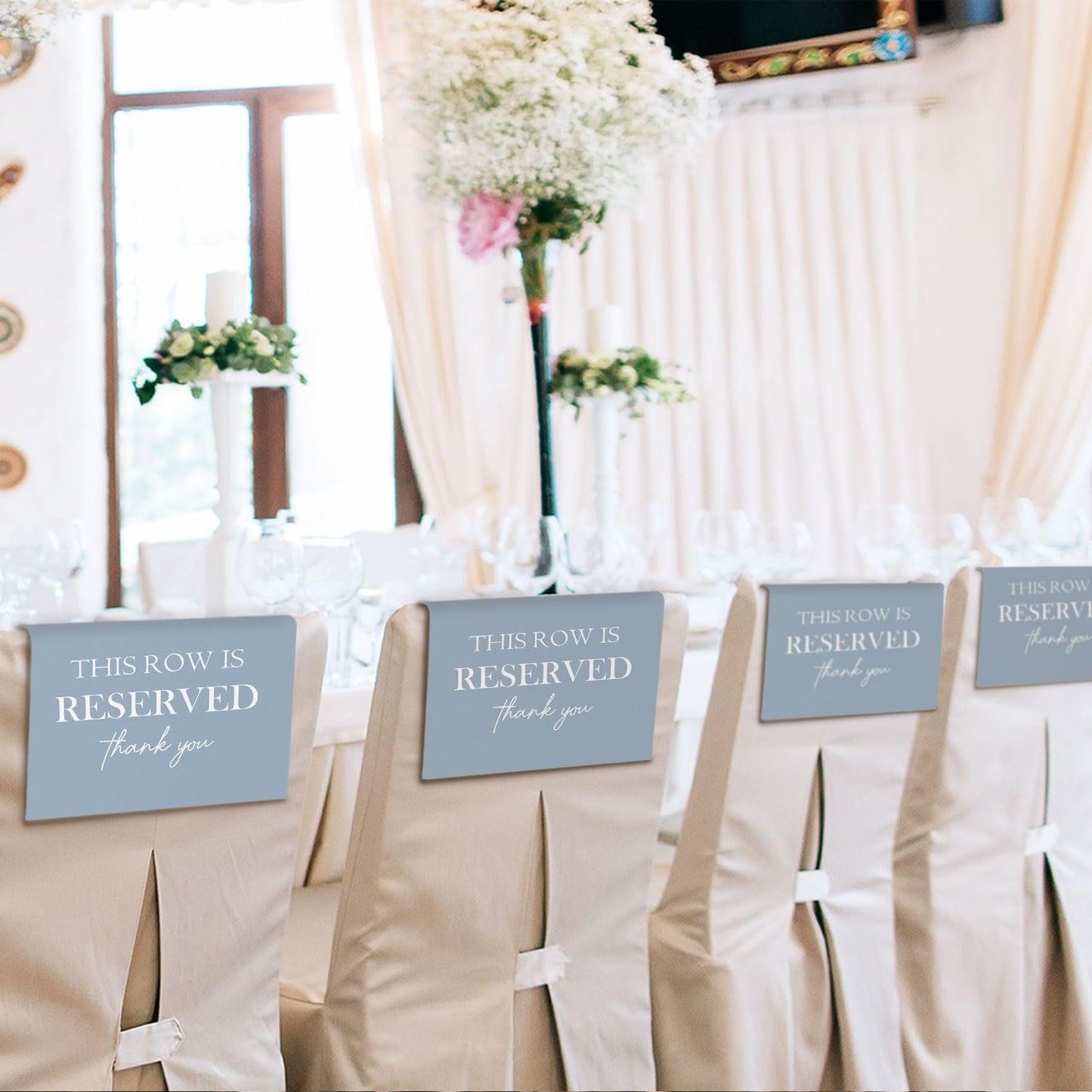 Reserved Seating Chair Signs, This Row Is Reserved Pew Cloths Seating Placeholder for Church Pews, Dusty Blue Wedding Decorations for Reception Parties Event (Dusty Blue, 4 PCS)