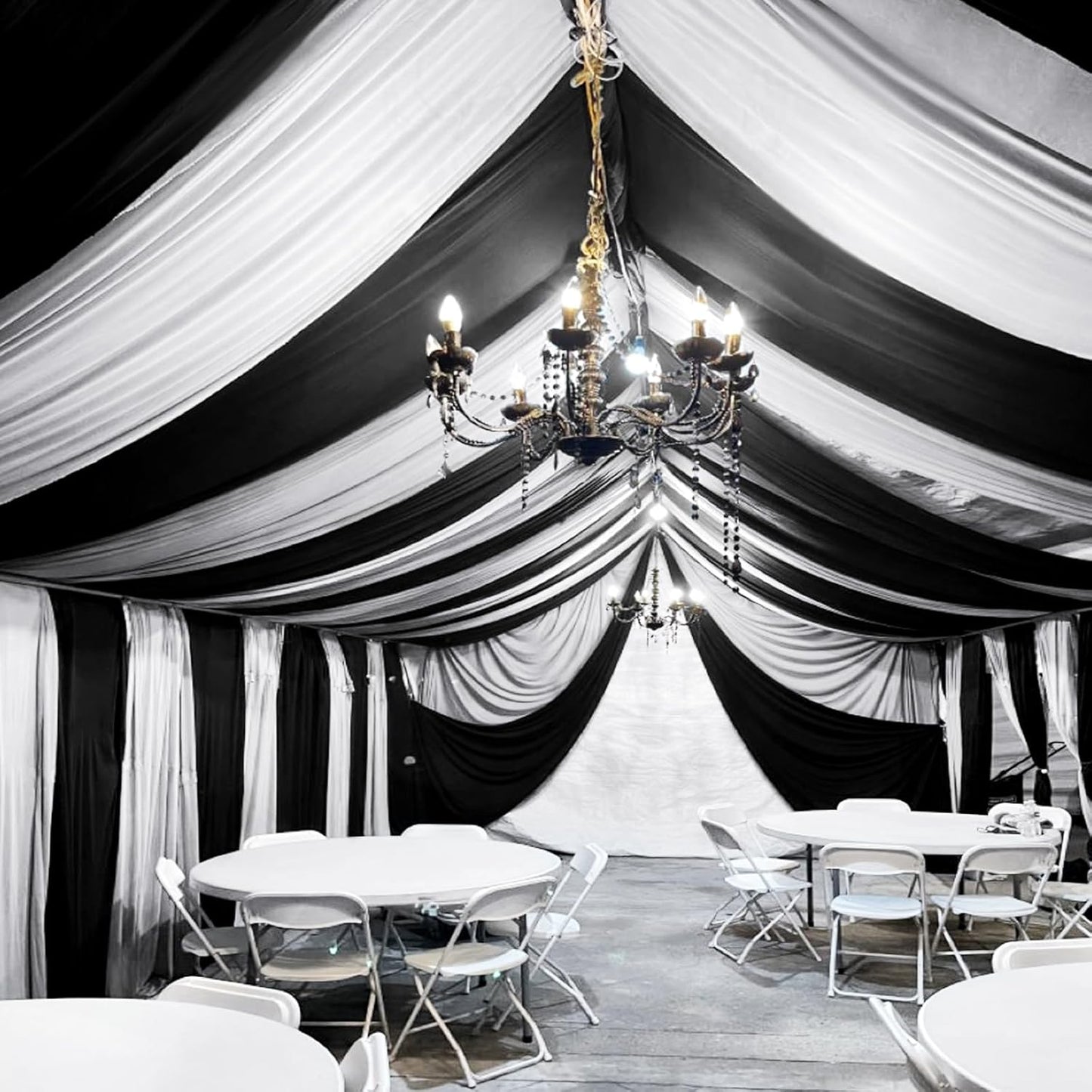 6 Panels Black Ceiling Drapes for Wedding 5ftx30ft Chiffon Fabric Arch Draping Curtains Sheer Drapery for Party Ceremony Birthday Baby Shower Reception Stage Swag Ceiling Decorations