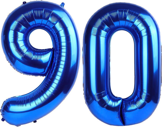 Blue Jumbo Number 90 Balloon 40 Inch, Men Women 90 Birthday Supplies, Foil Helium 90 Birthday Giant Balloon, Mylar Blue Number Balloons Anniversary Decorations