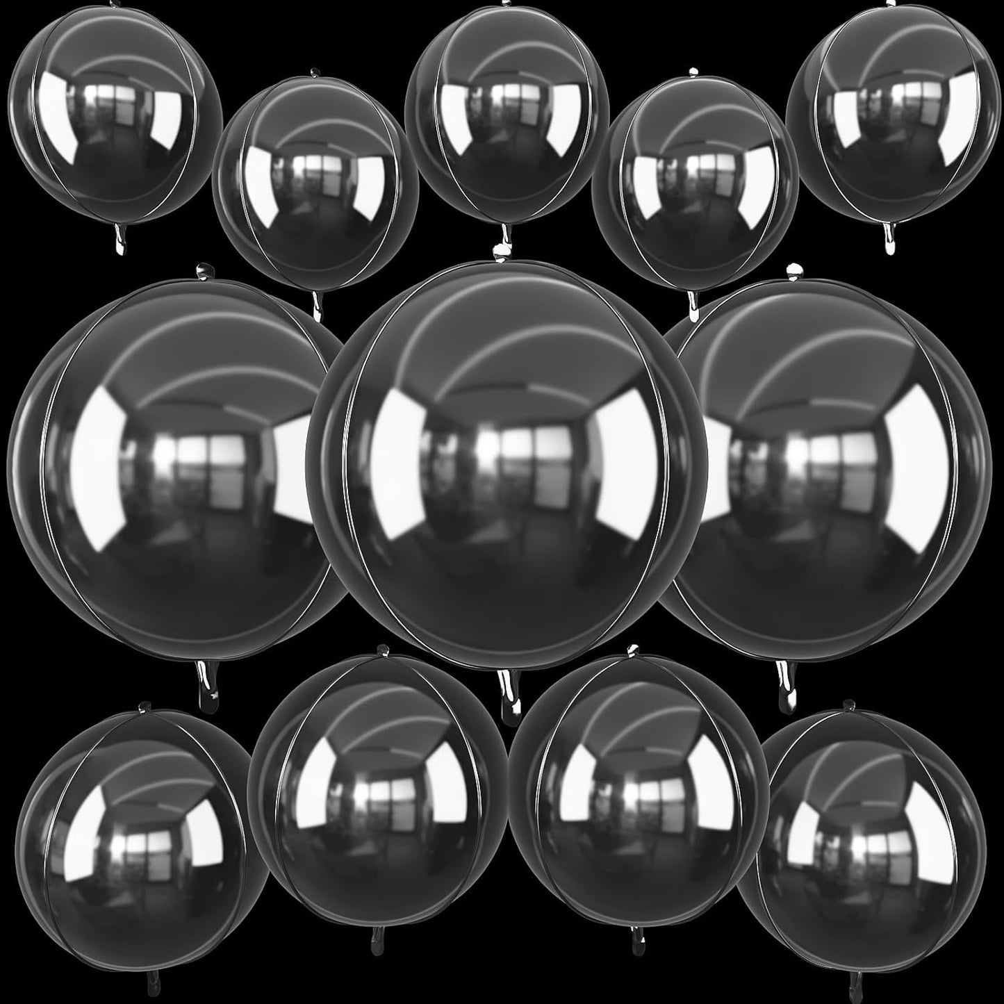 12Pcs Clear Round Foil Balloons, 22" 15" 10" 4D Helium Transparent Balloon, Clear Bubble Foil Balloon for Birthday Baby Shower Christmas Wedding Anniversary Disco Prom Bobo Party Decorations