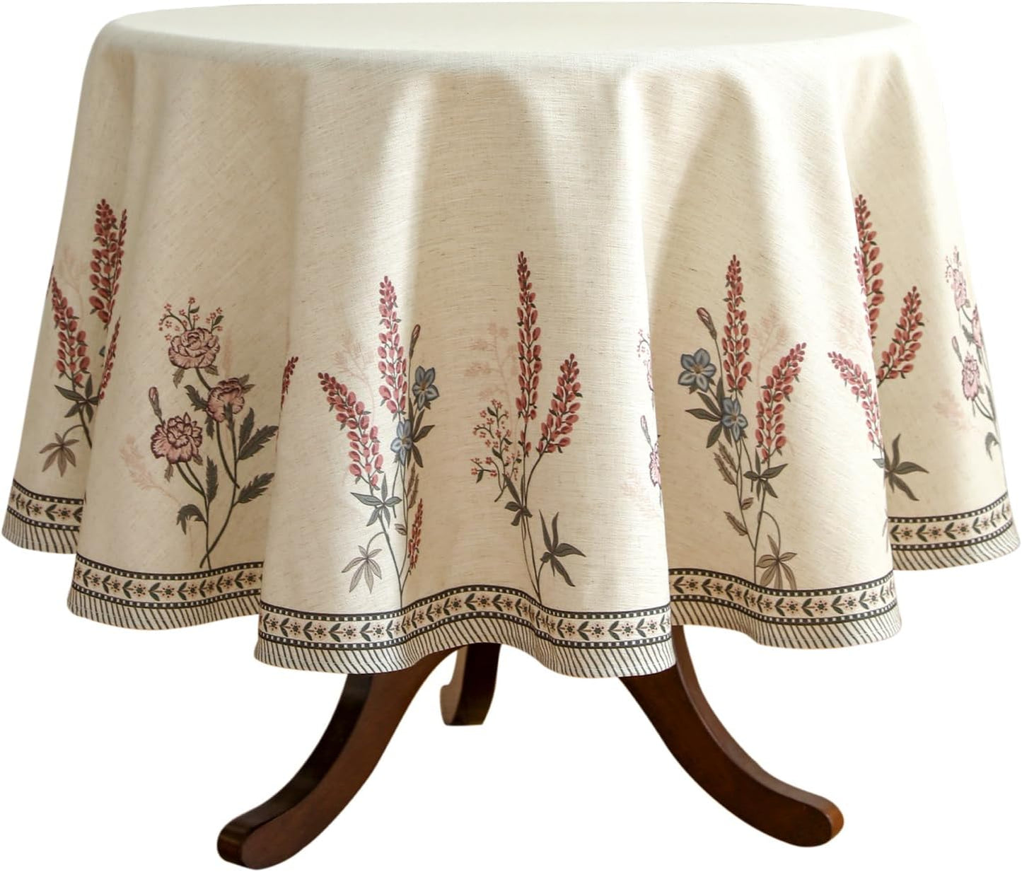ISAENNE French Tablecloth for Round Tables,Linen Table Cloth with Colorful Flowers Pattern,Heavy Durable Table Cover for Dining Thanksgiving Kitchen Decor Party Christmas,Diameter 55"