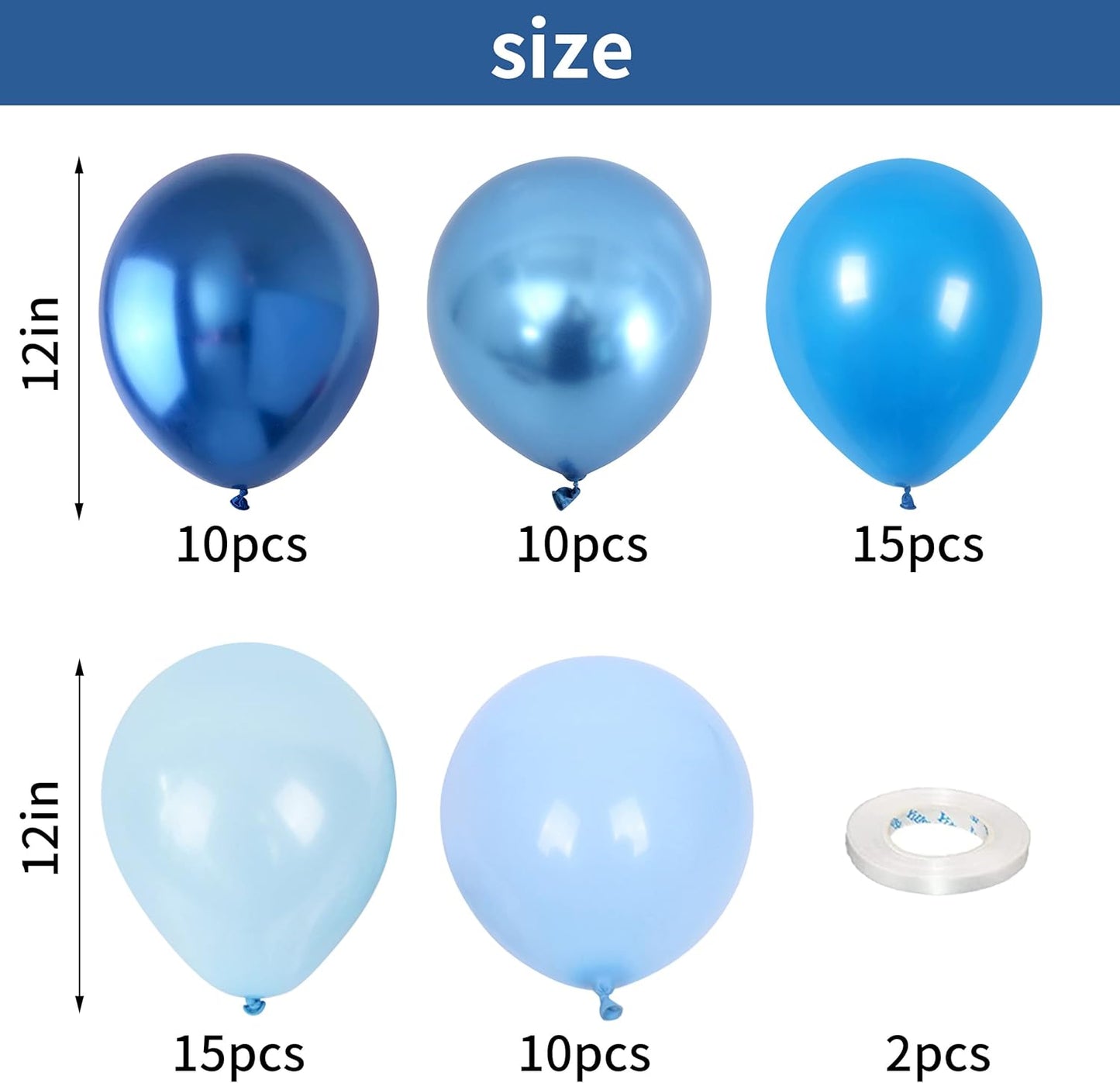 Blue Balloon Set, 60 Packs 12 Inches Metallic Balloons Pearl Macaron Baby Blue Balloon Light Blue Mixed Ballons for Bridal Shower, Baby Shower, Birthday, Wedding Party