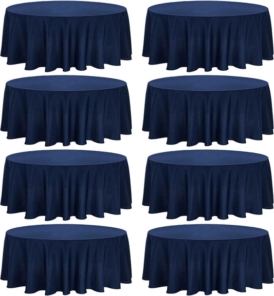 8 Pack Premium Round Tablecloth 120 Inch Round Table Covers Washable Polyester Fabric Round Table Clothes for Wedding Party Reception Banquet Buffet Restaurant (Navy Blue, 120 Inch)
