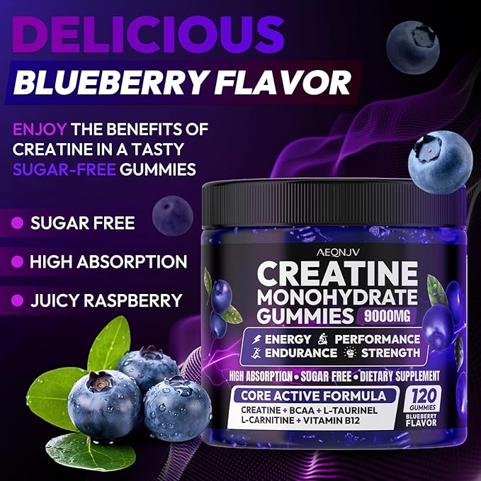 Creatine Gummies Monohydrate Complex for Men & Women, 9000MG Creatine Pre-Workout Supplement Enhance Muscle Strength Recovery Cognitive Health & Memory, 120 Gummies Sugar Free Vegan Non-GMO