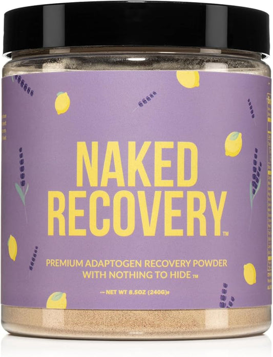 NAKED Recovery - Mushroom Supplement Powder - Lions Mane, Cordyceps, Reishi, Tart Cherries, Lemon Balm - Adaptogen Wellness Formula, Stress Relief, Muscle Recovery - 30 Servings