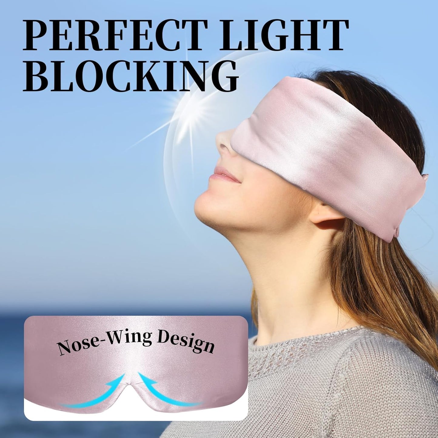 100% Mulberry Silk Sleep Mask, Large Eye Cover for Sleeping, Comfortable and Pressure-Free Sleeping Masks for Women Men, Completely Blackout (Light Plum)