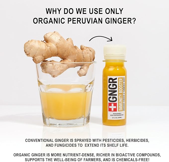 +GNGR Digestive Aid Organic Ginger Shots with Probiotics, Gut Health, Colon Cleanse, Bloating Relief, Gut Detox, Immunity Shots with Ginger Juice, Turmeric, Black Pepper. (2 Oz, Pack of 12)