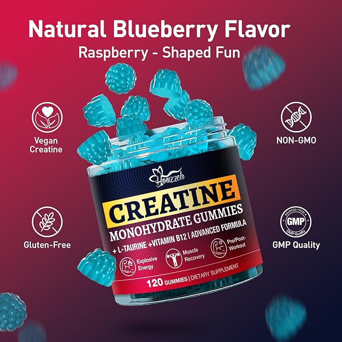 Creatine Monohydrate Gummies for Men & Women, Blueberry Flavor, 120 Count