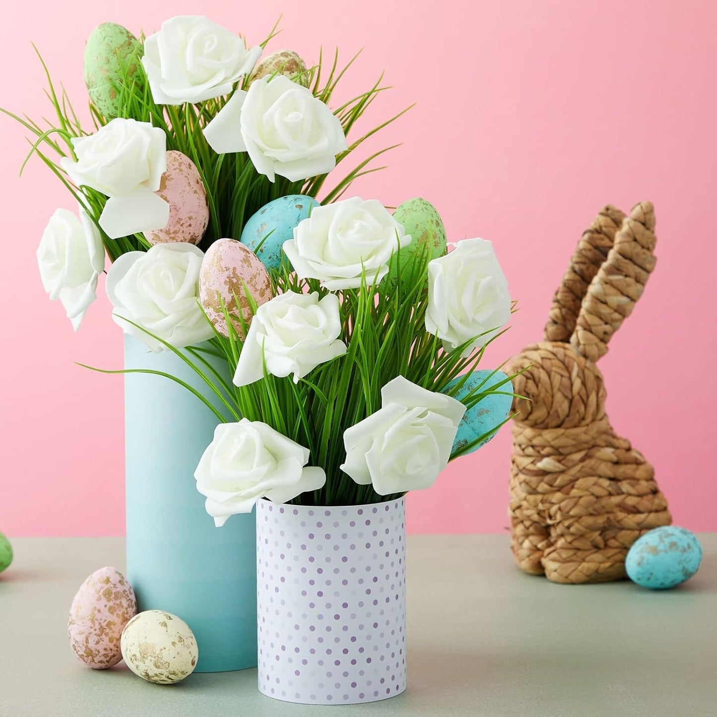 Juvale Centerpiece Table Decorations Ivory Artificial Roses - 100-Pack 3-Inch Foam Heads - Fake Flowers in Vase & Flower Decor - Wedding Table Decor & DIY Crafts