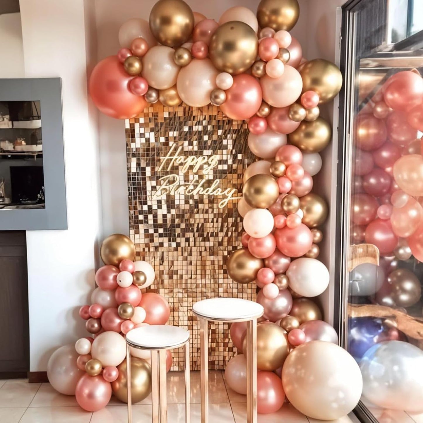 Dusty Pink Balloons, 60pcs Blush Pink Balloons, Double Stuffed Beige Balloon Pearl White Metallic Rose Gold Balloon For Girls Women Lady Birthday Baby Shower Party Wedding Bridal Shower Anniversary