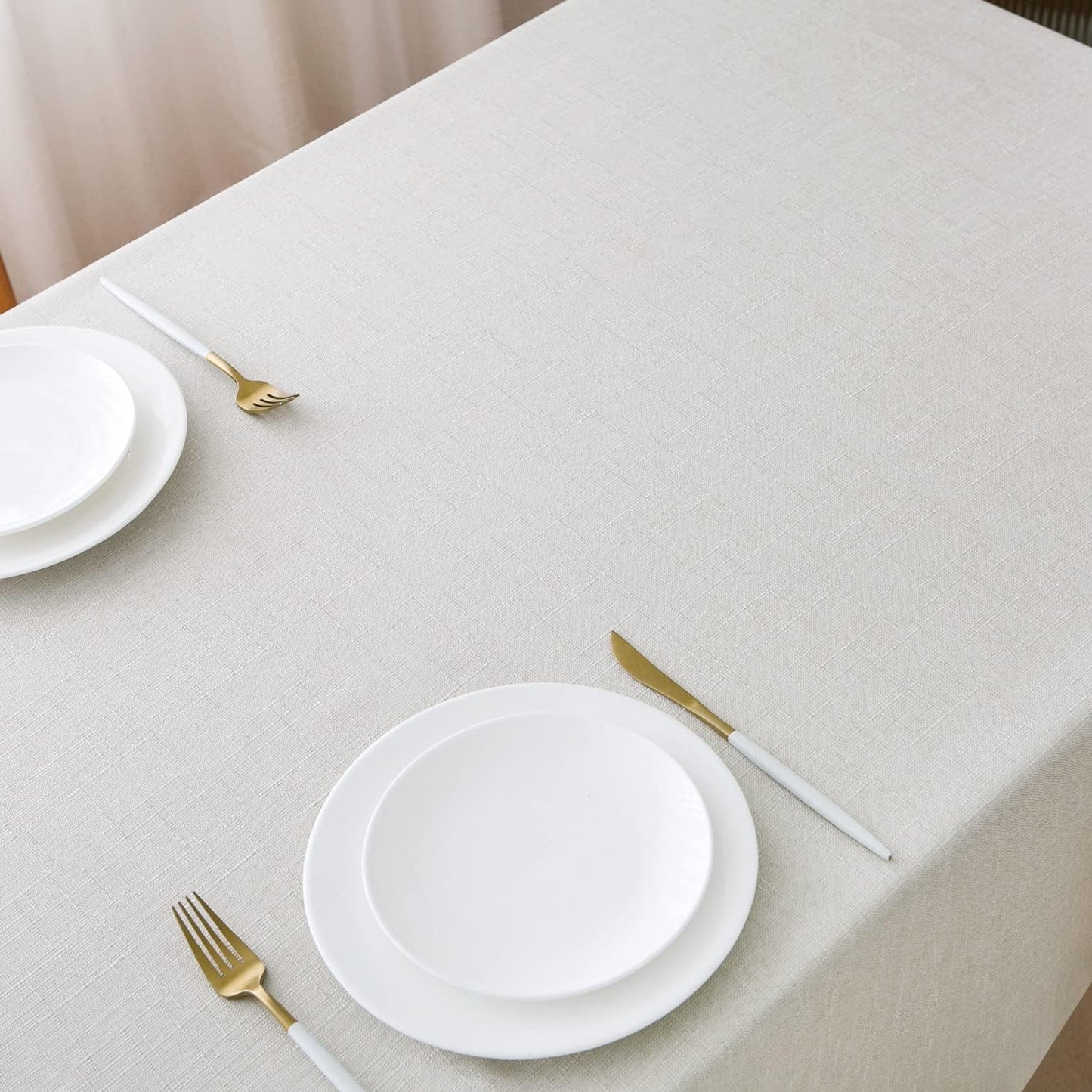 NLMUVW Linen Table Cloth for Rectangle Tables Water Resistant Faux Linen Textured Tablecloth Farmhouse Stain Resistant Decorative Table Cover for Indoor and Outdoor, 54 x 108 Inch, White