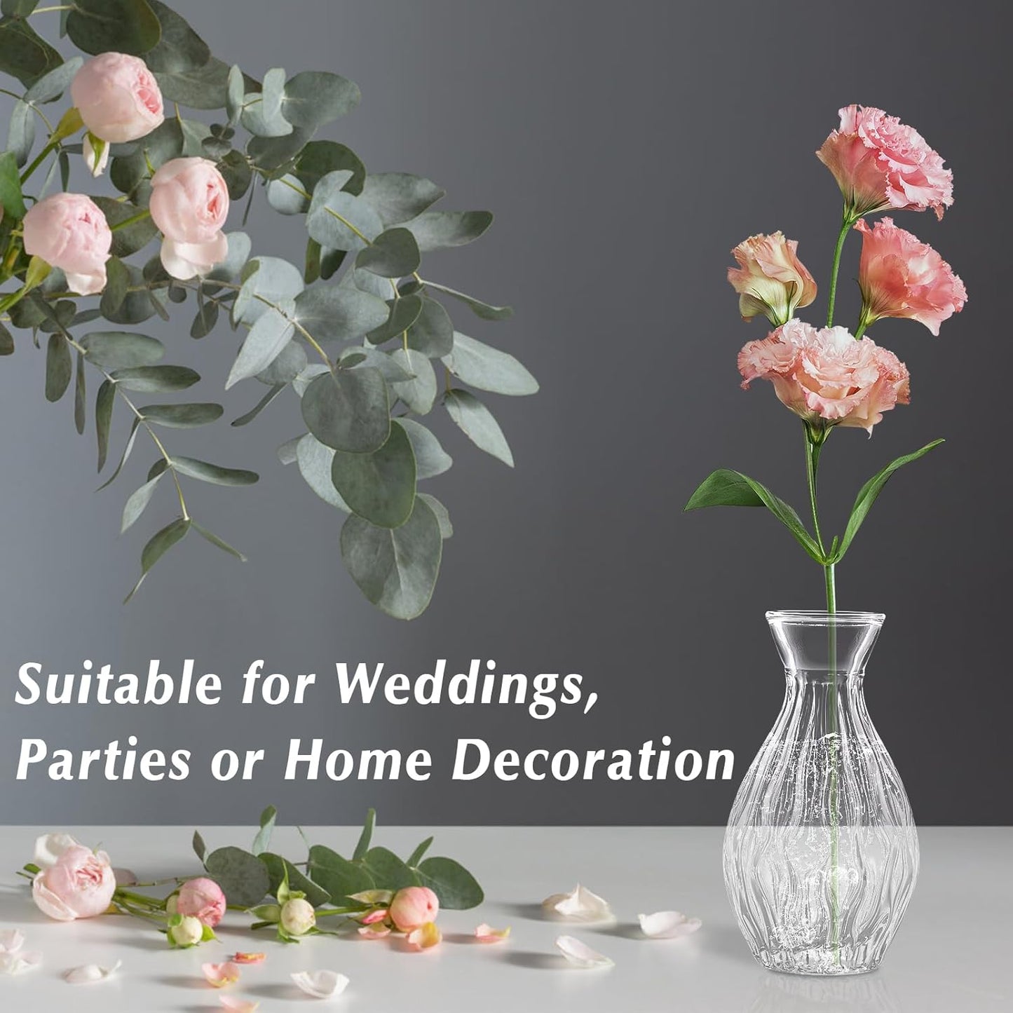 Glass Bud Vase Clear Bud Vases Set of 4 for Centerpieces, Vintage Glass Flower Vases in Bulk Suitable for Weddings, Parties or Home Decoration