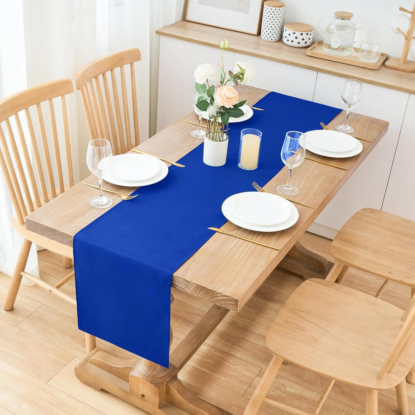 2 Pack Blue Table Runner 12 x 60 Inch Solid Color Farmhouse Runners Coffee Table Dresser for Daily Party Home Decoration