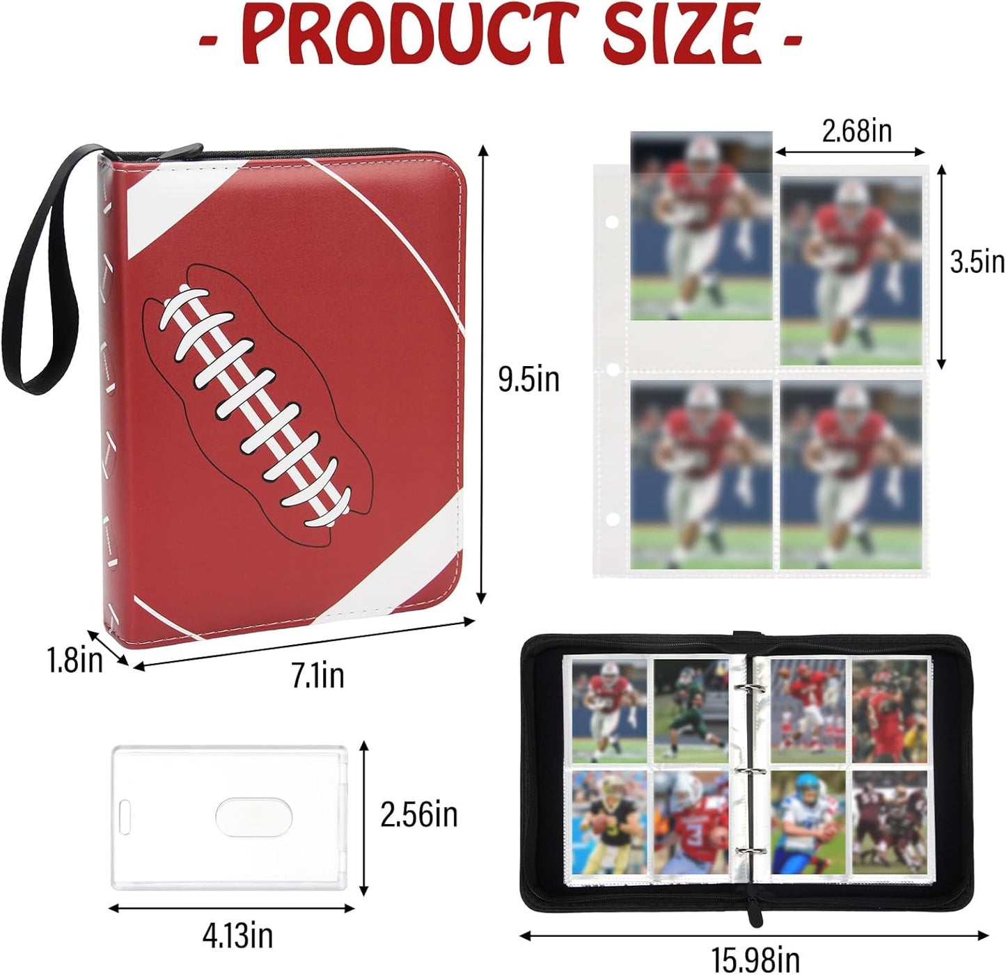 Football Card Binder,Trading Card Binder 4 Pocket,400 Pockets Card Holder with 50 Removable Sleeves,Trading Card Albums for Game Cards,Premium Card Book, Game Cards & Sports Cards Red