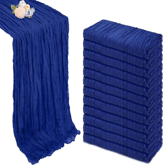 12 Pack Royal Blue Cheesecloth Table Runner 10ft Boho Gauze Fabric Cheese Cloth Table Runner 35 x 120 Inch Rustic Sheer for Romantic Wedding Decor Baby Shower Party Table Centerpiece Decoration