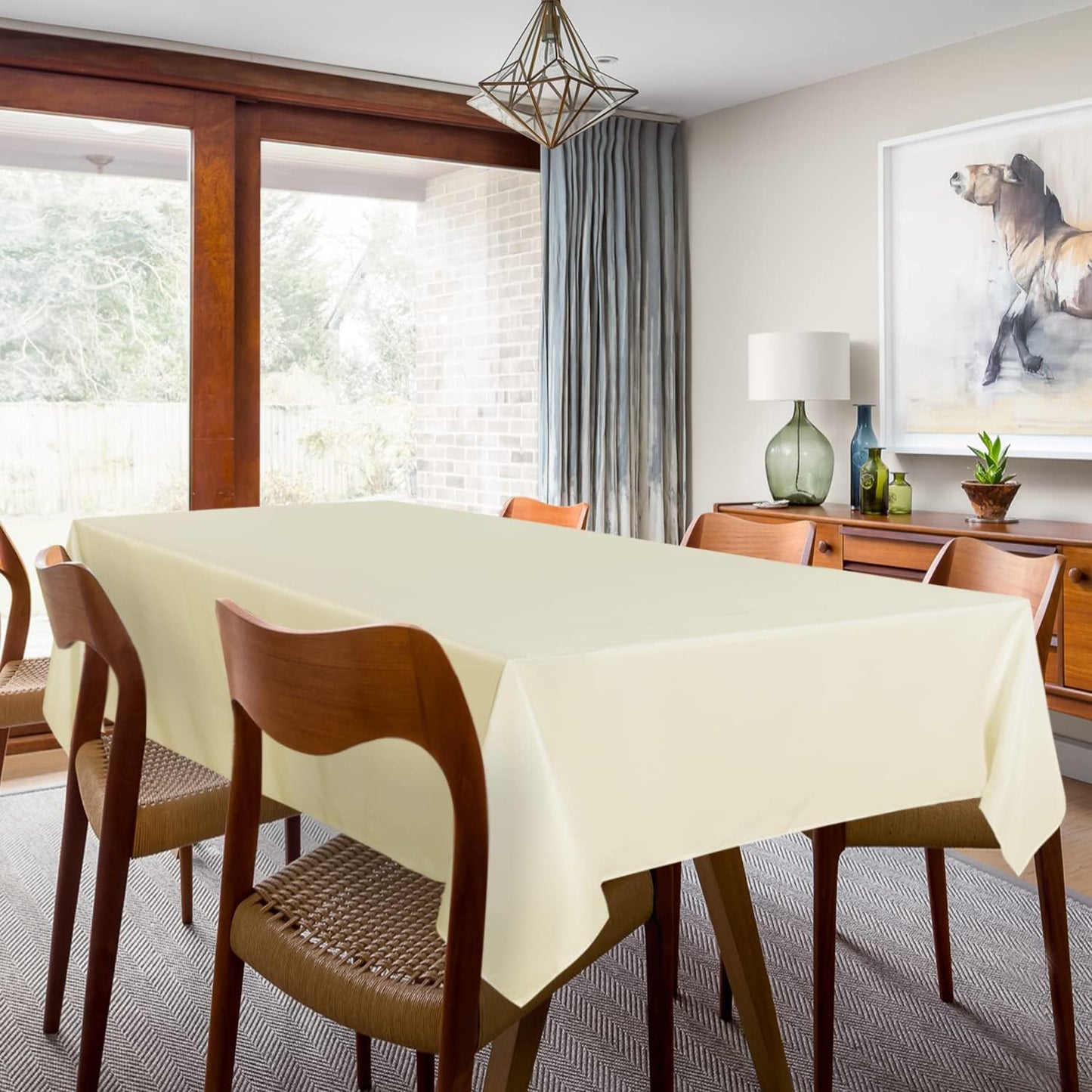 sancua 2 Pack Beige Tablecloth 60 x 102 Inch, Rectangle 6 Feet Table Cloth - Stain and Wrinkle Resistant Washable Polyester Table Cover for Dining Tables, Buffet Parties and Camping