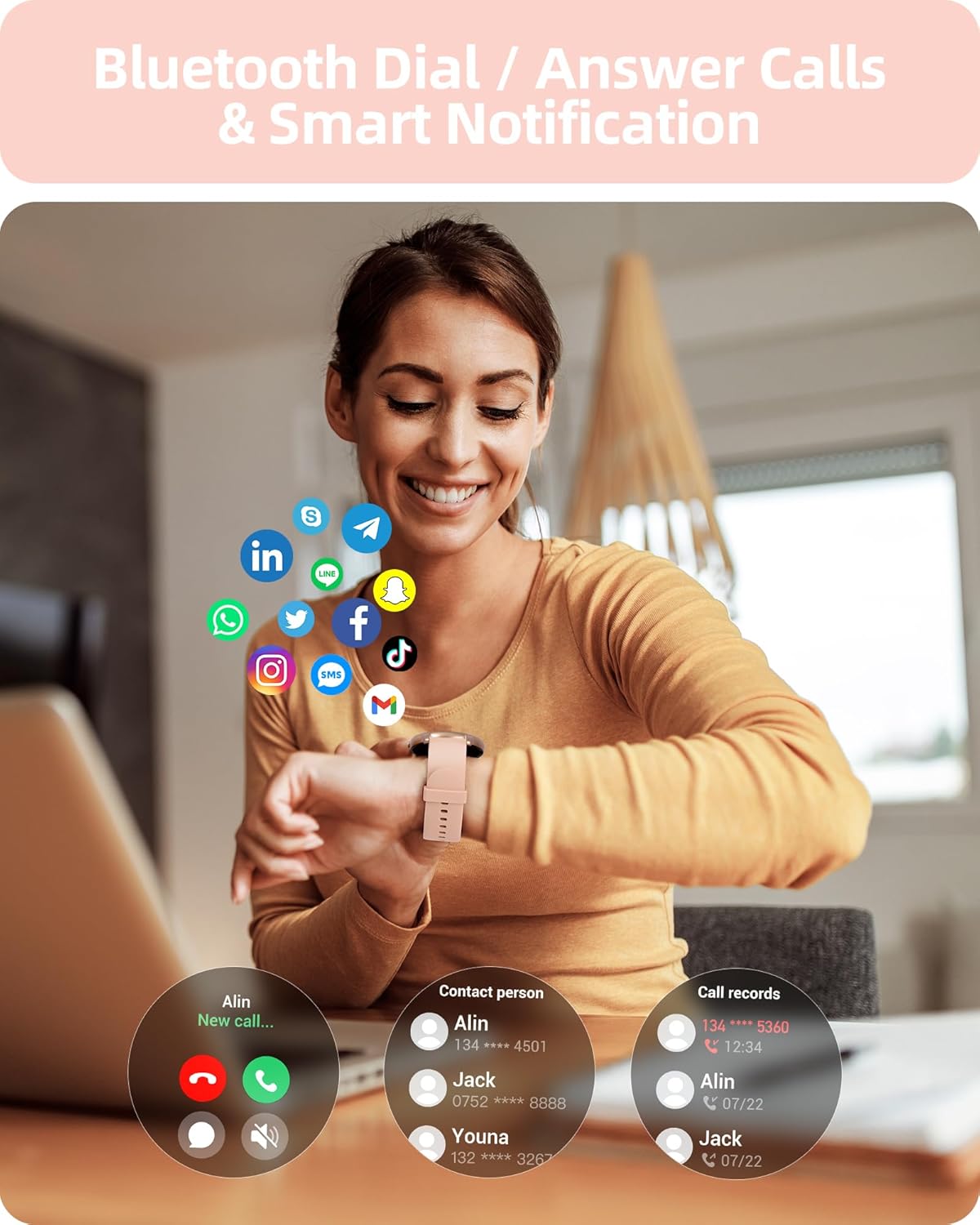 Parsonver Smart Watch for Women(Answer/Make Calls), HD Screen Fitness Tracker IP68 Waterproof, 100+ Sport Modes, Heart Rate/Sleep/SpO2/Steps Monitor, Round Smartwatch for Android & iPhone, Rose Gold