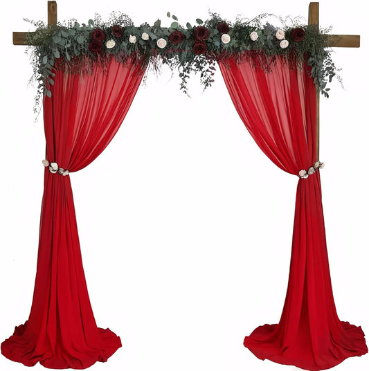 DUOBAO Red Chiffon Backdrop Curtain-2 Panels 29x120-Inch Wedding Chiffon Backdrop Drapes Beach Curtains for Living Room Voile Window Curtain Photography Backdrop for Wedding Ceremony
