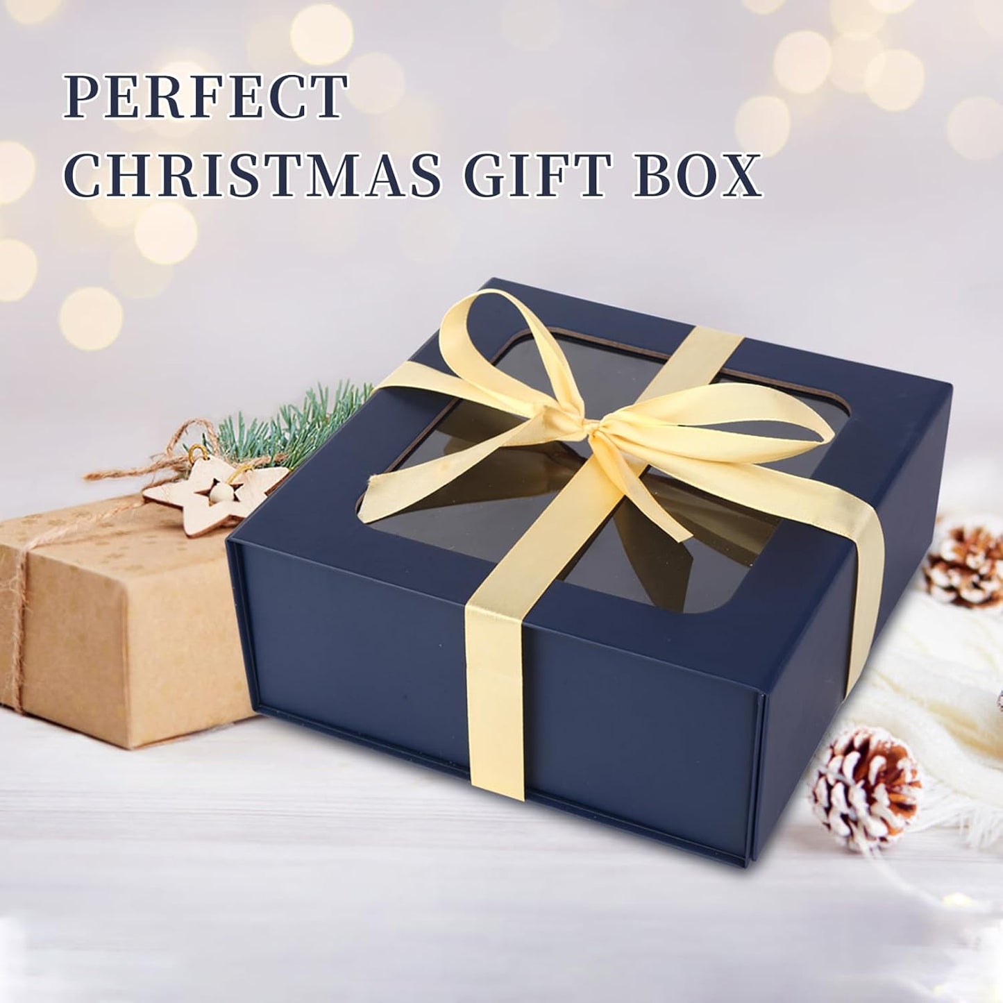 TIACABO Blue Gift Box with Window,7.5"x7.5"x3.1" Bridesmaid Boxe for Gifts Giving,Birthday Gift Boxes with Magnetic,Closure Lid Gifts Boxes for Presents,Cute Box,Luxury for Gift Packaging