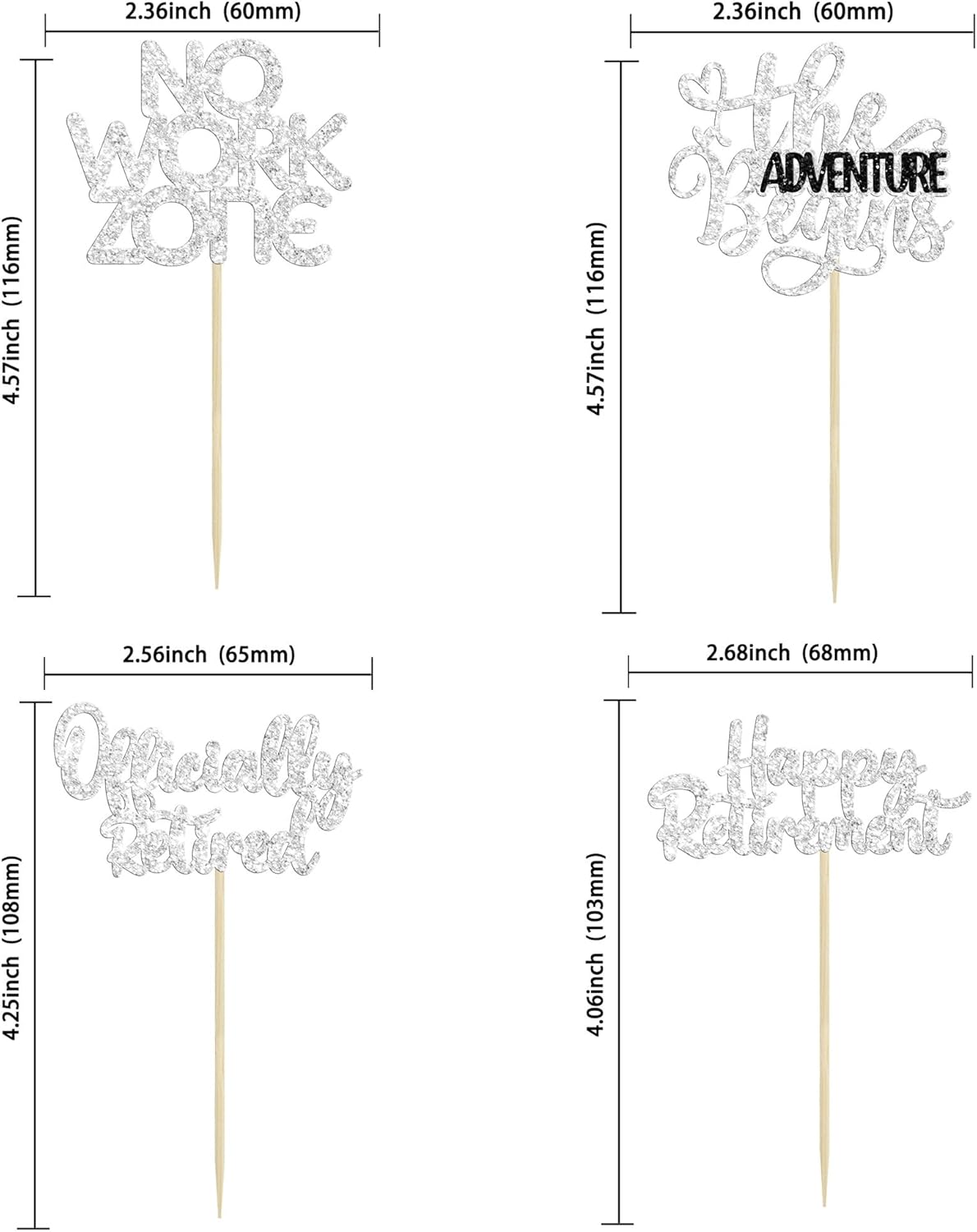 24Pcs Happy Retirement Cupcake Toppers Officially Retired Cake Toppers No Work Zone Adventure Begins Cupcake Picks Retirement Theme Farewell Birthday Party Decorations Supplies Silver