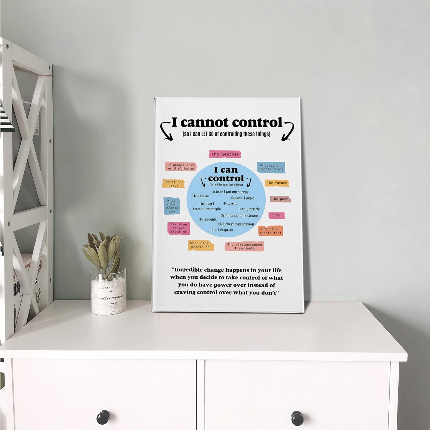 PHAMTE Mental Health What I Can and Cannot Control Wall Art,Positive Poster Print Framed Canvas Painting Artwork For Home School Counseling Treatment Office Therapy Office Decor (16x24 Inch)
