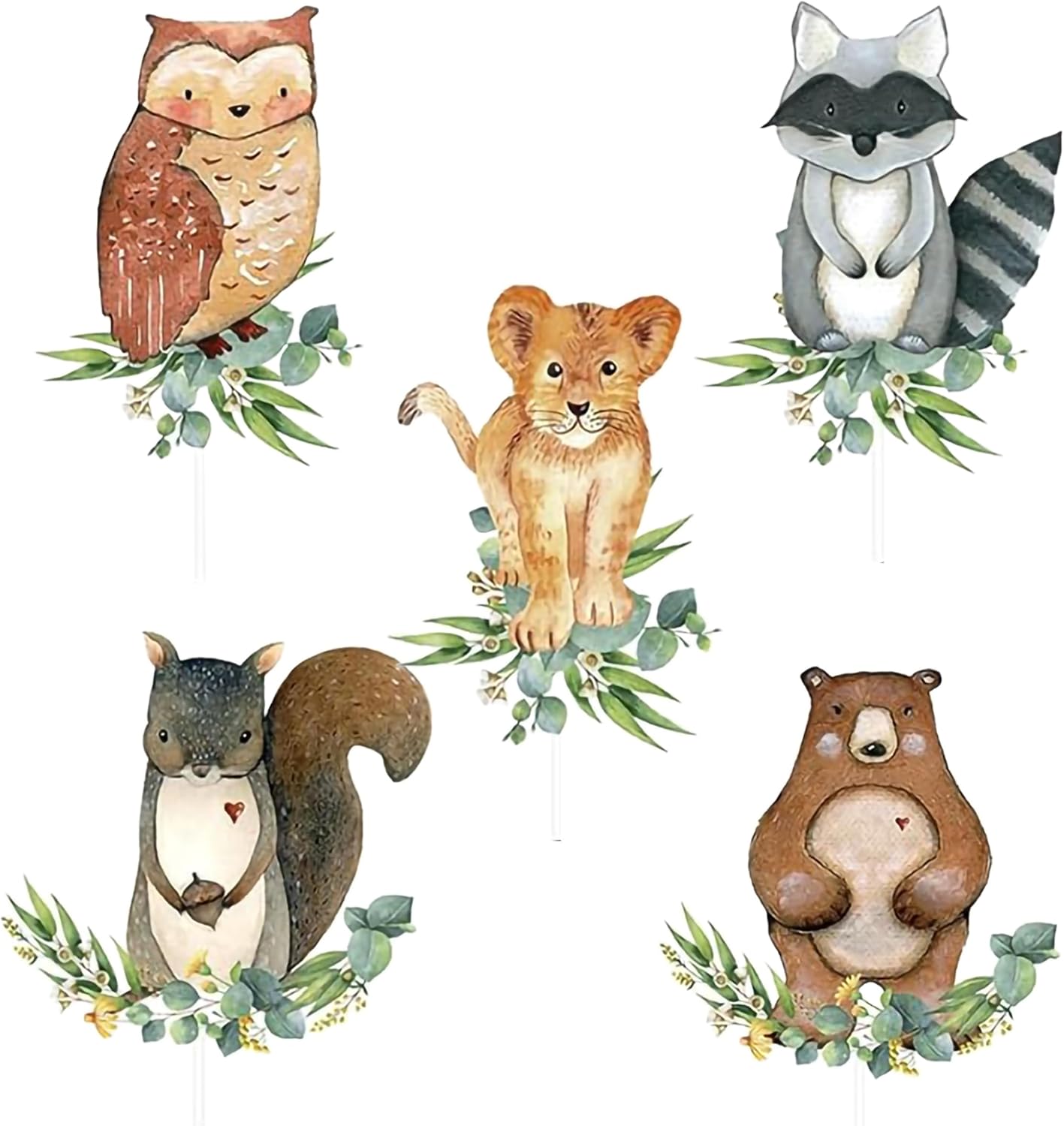 54-Piece Woodland Animal Cupcake Toppers – Neutral Forest Creatures Cake Picks for Baby Shower & Gender Reveal Party Decorations, Multicolor Fox, Deer, Owl & Bear Designs