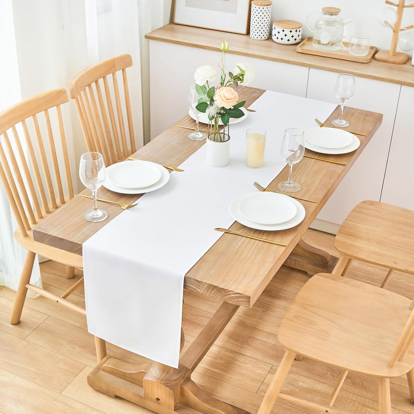 2 Pack White Long Table Runner 12 x 108 Inch Solid Color Farmhouse Runners Coffee Table Dresser for Daily Party Home Decoration