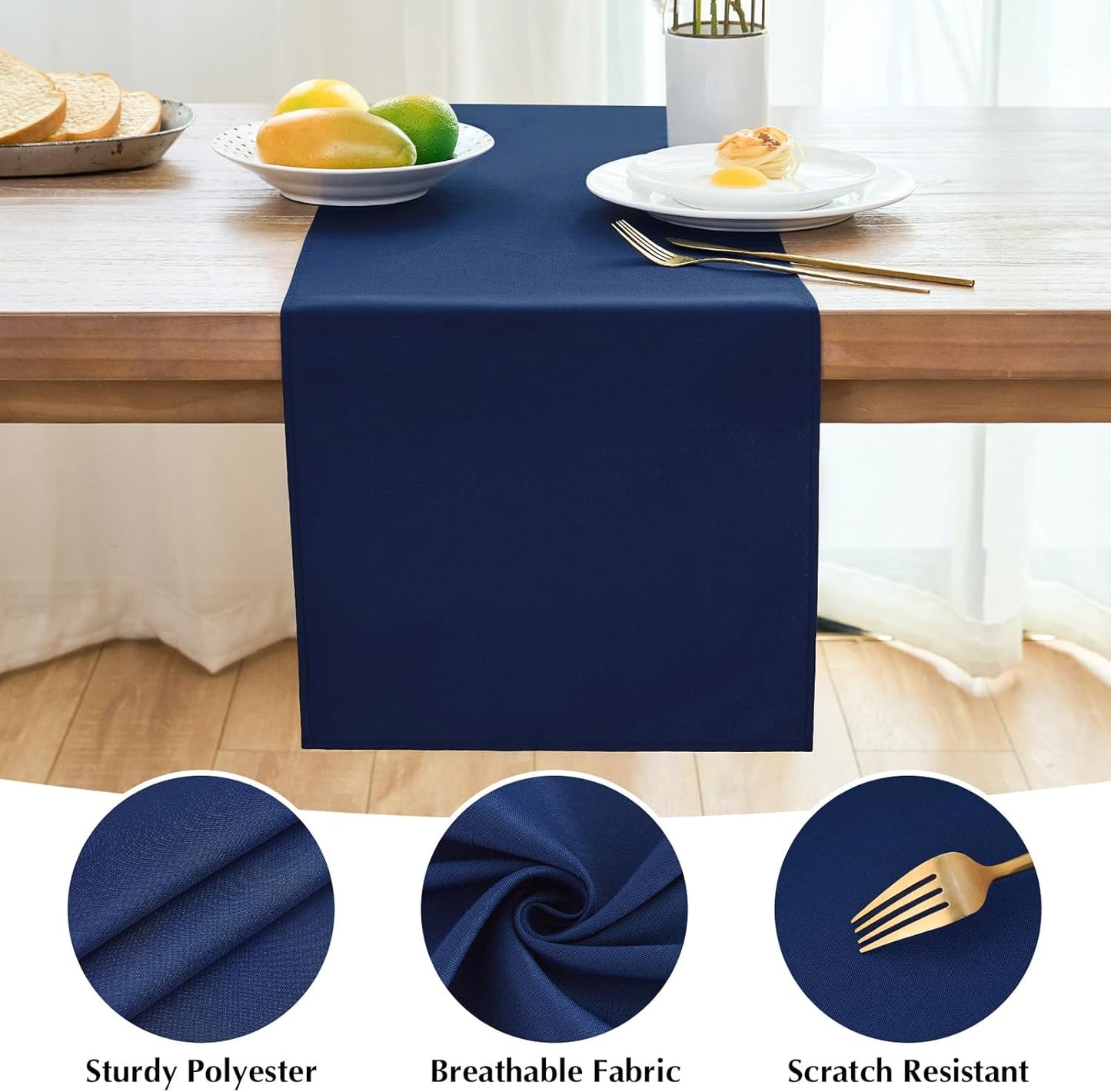 2 Pack Navy Blue Table Runner 12 x 72 Inch Solid Color Farmhouse Runners Coffee Table Dresser for Daily Party Home Decoration